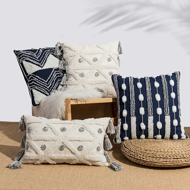 White Geometric Cushion Cover