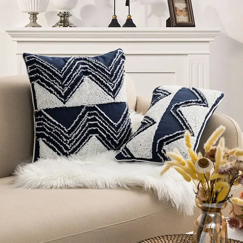 White Geometric Cushion Cover