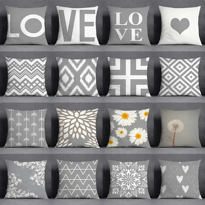 Gray White Floral Pillowcase