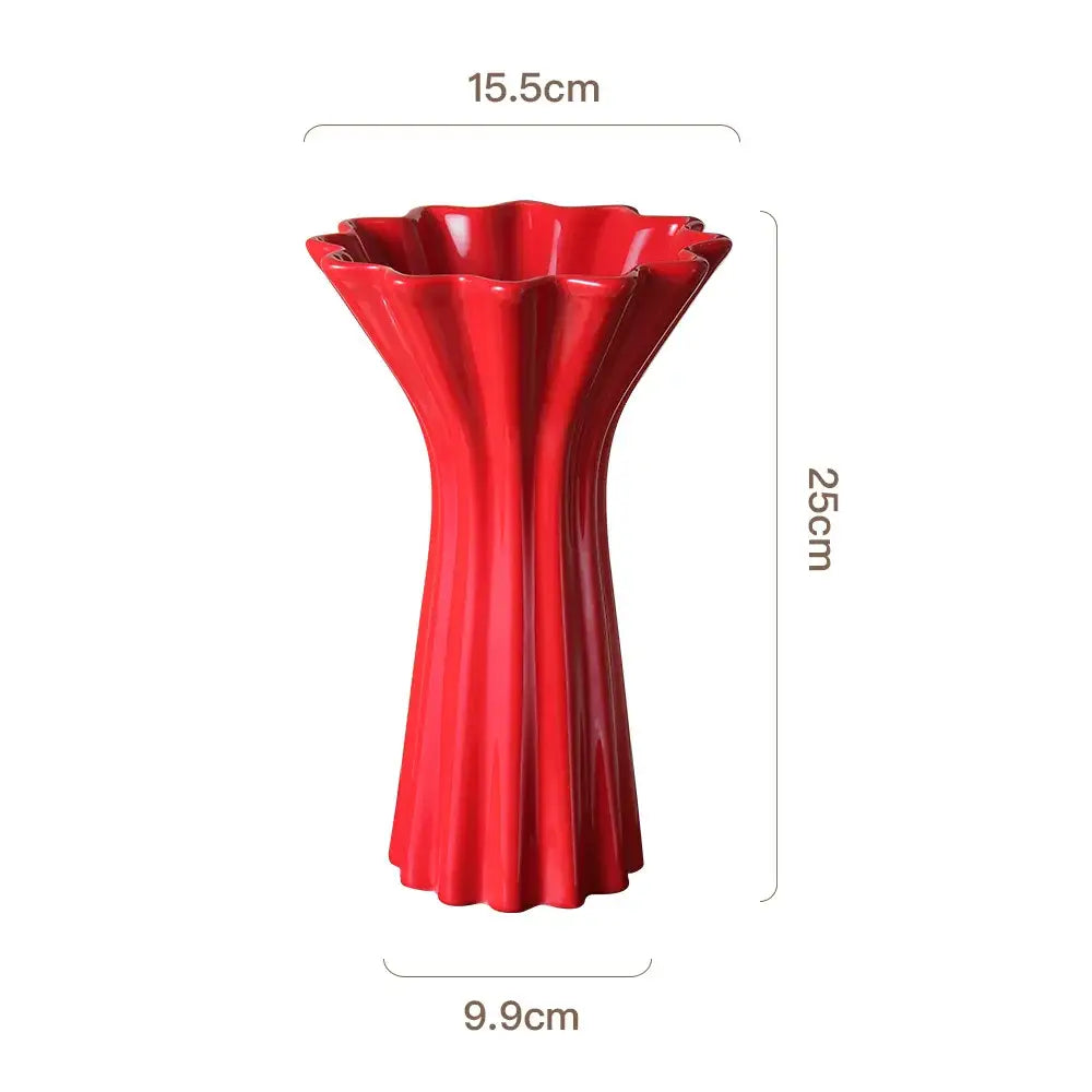 Red Ceramic Geometric Vase
