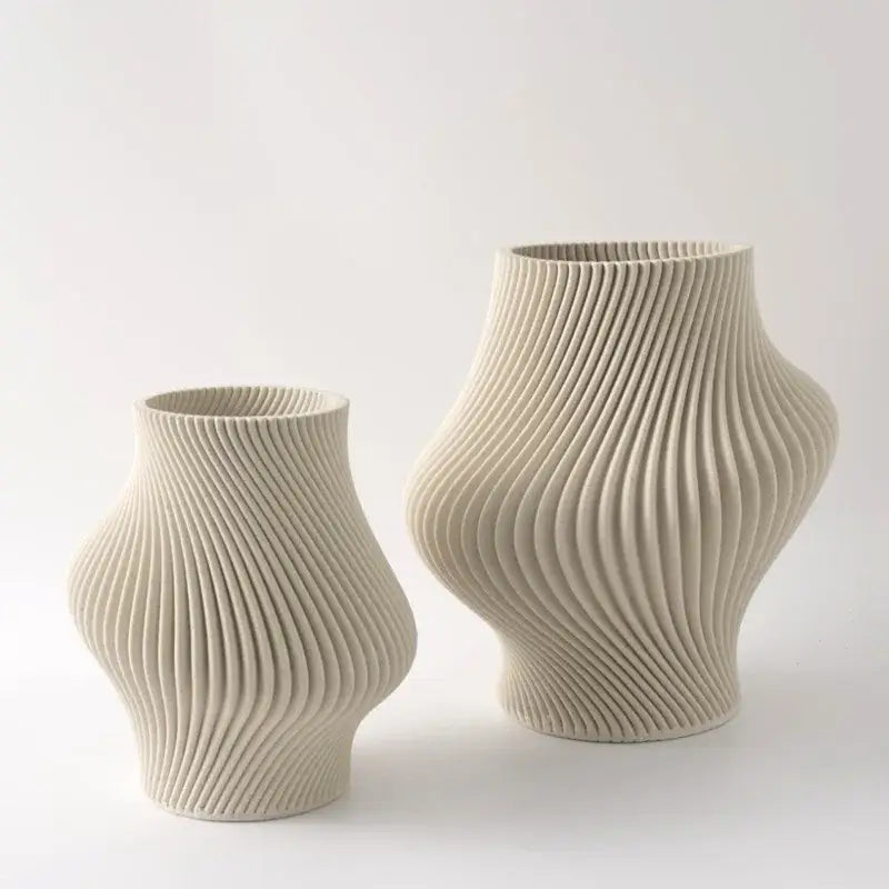 Cream Black Ceramic Geometric Vase