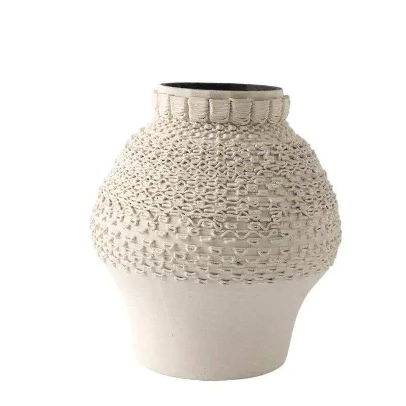 Cream Black Ceramic Geometric Vase