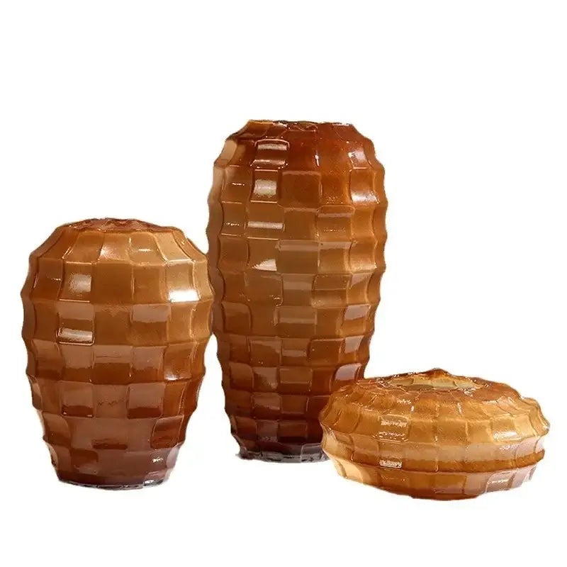 Amber Frosted Glass Vase Set