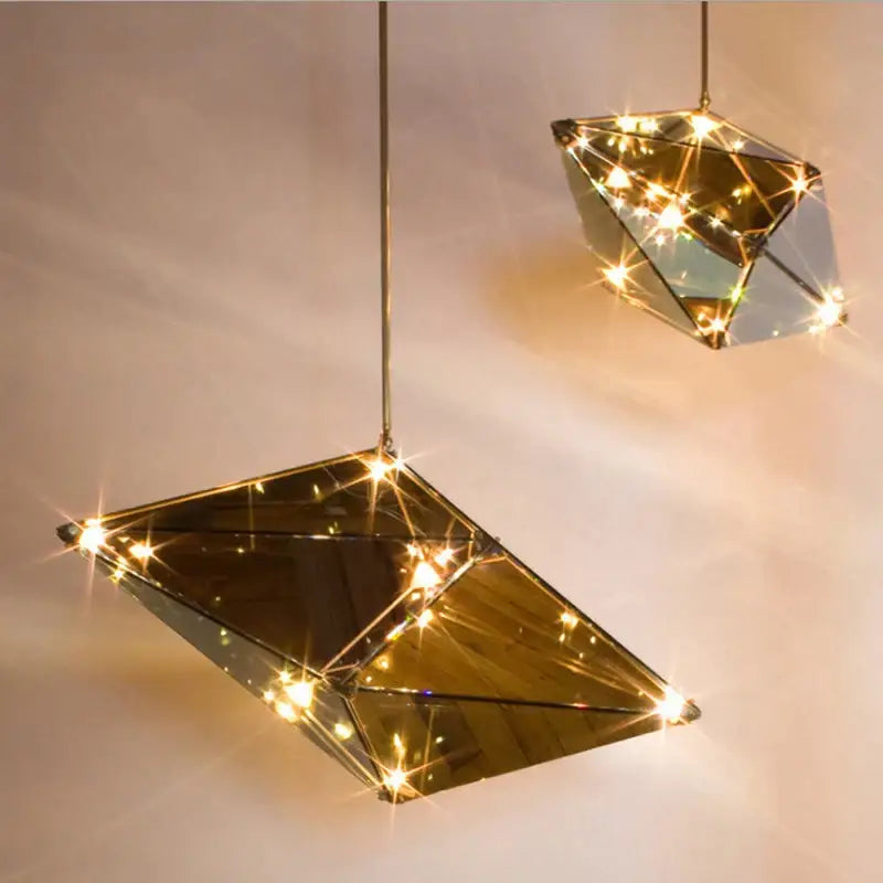 Amber Glass L60cm Diamond-Cut Pendant Light