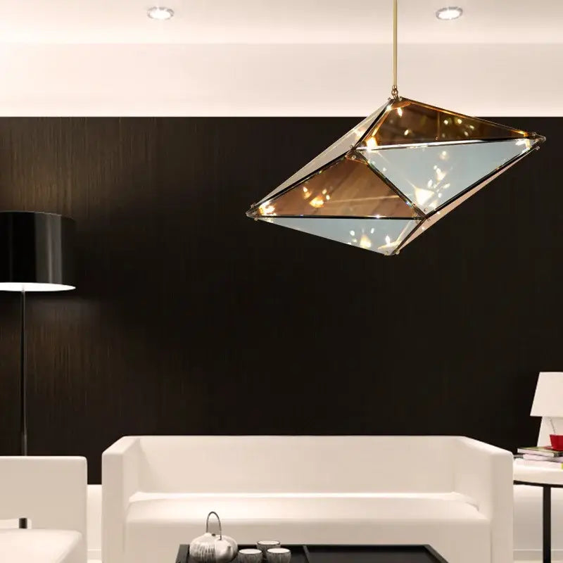 Amber Glass L60cm Diamond-Cut Pendant Light