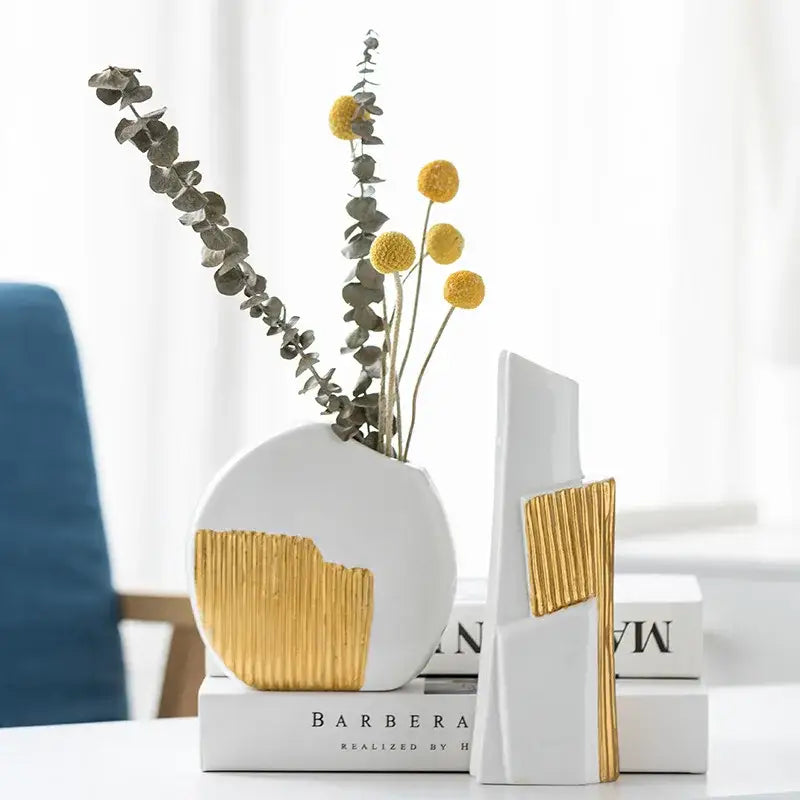 Gold Striped Ceramic Vase