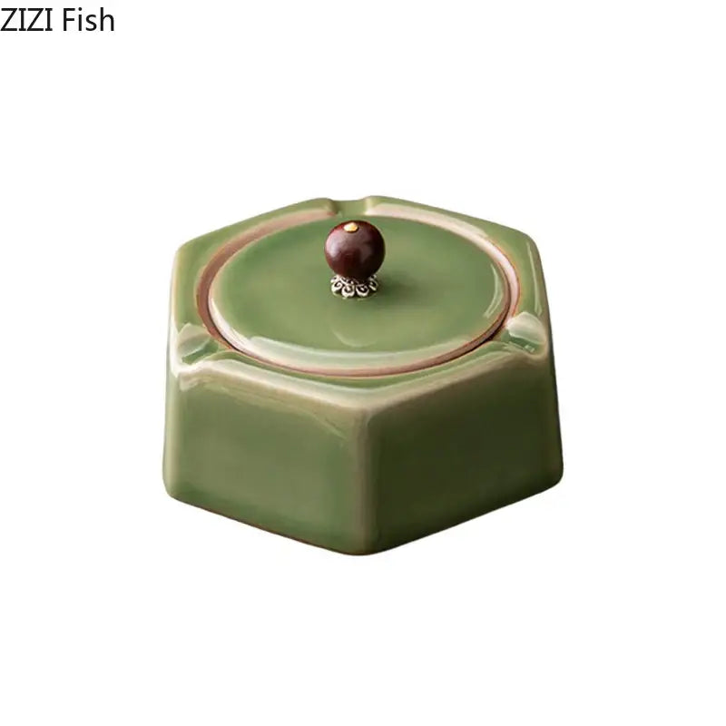 Green Ceramic Geometric Ashtray