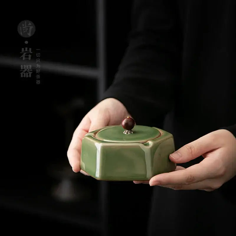 Green Ceramic Geometric Ashtray