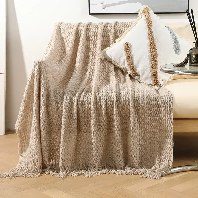 Cream Geometric Knit Throw
