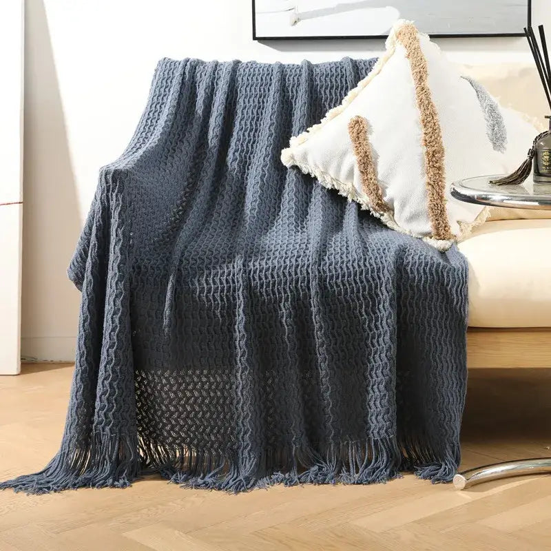 Cream Geometric Knit Throw