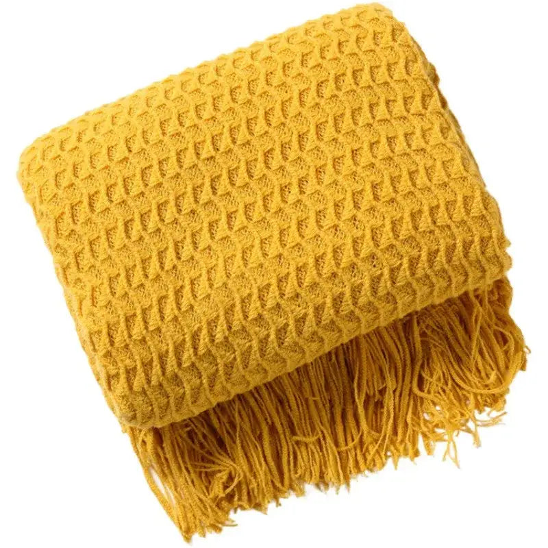 Cream Geometric Knit Throw