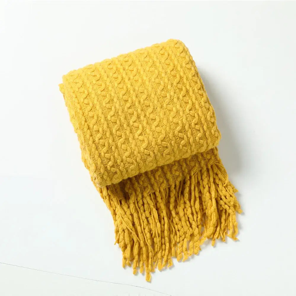 Mustard Geometric Knit Throw