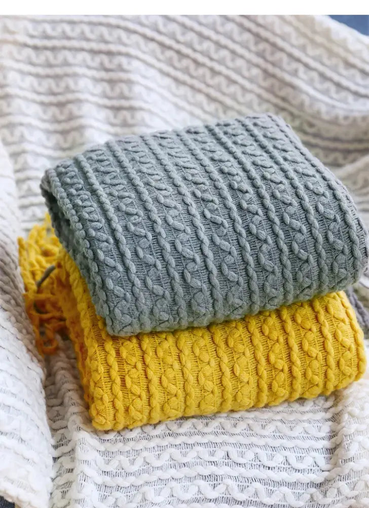 Mustard Geometric Knit Throw