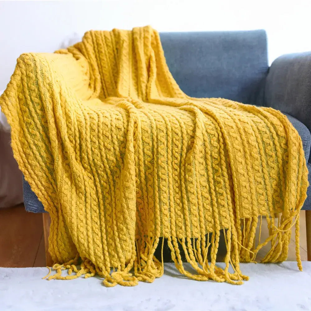 Mustard Geometric Knit Throw