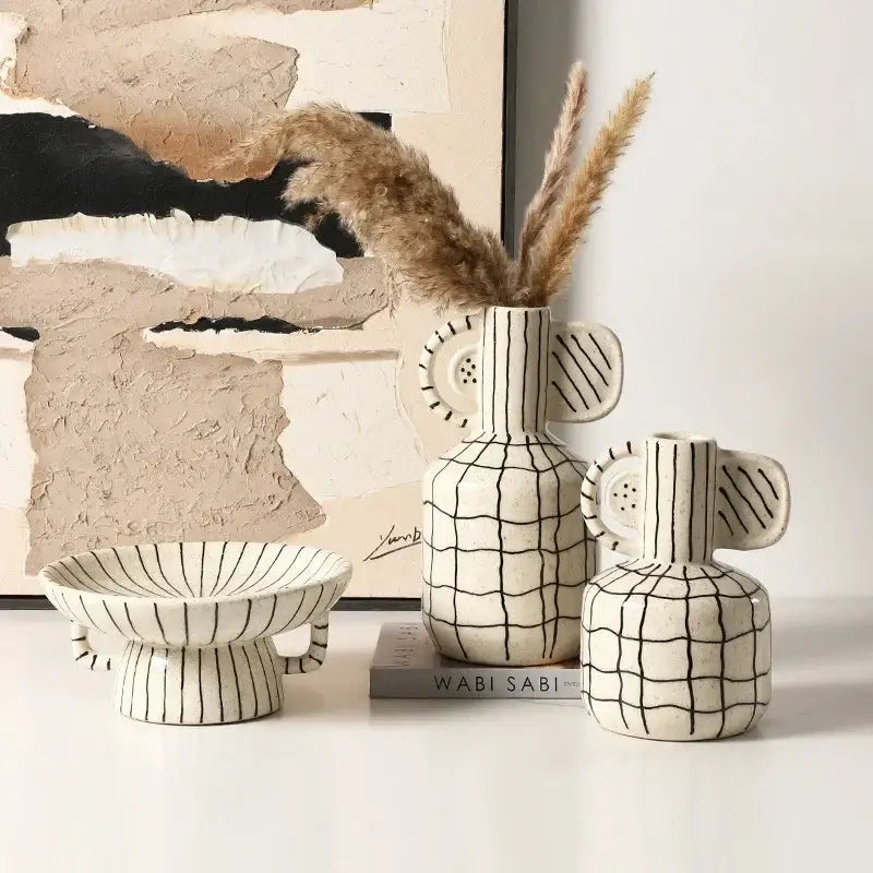 Cream Black Ceramic Vase