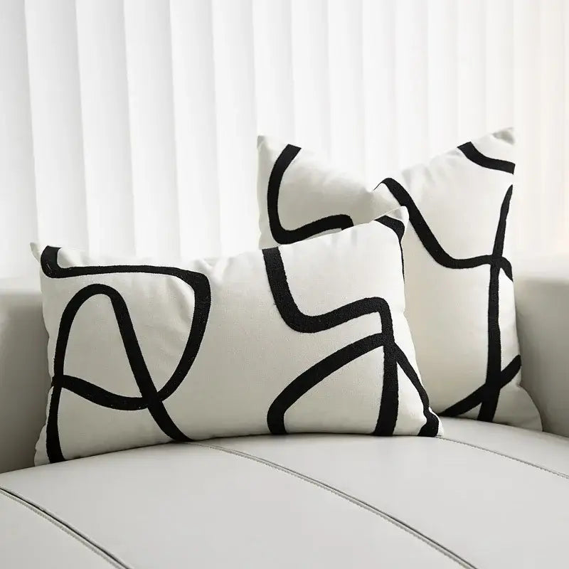 Black White Embroidered Pillow