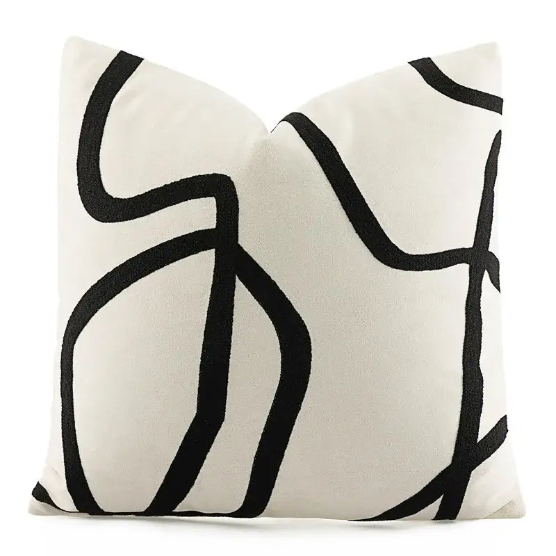 Black White Embroidered Pillow