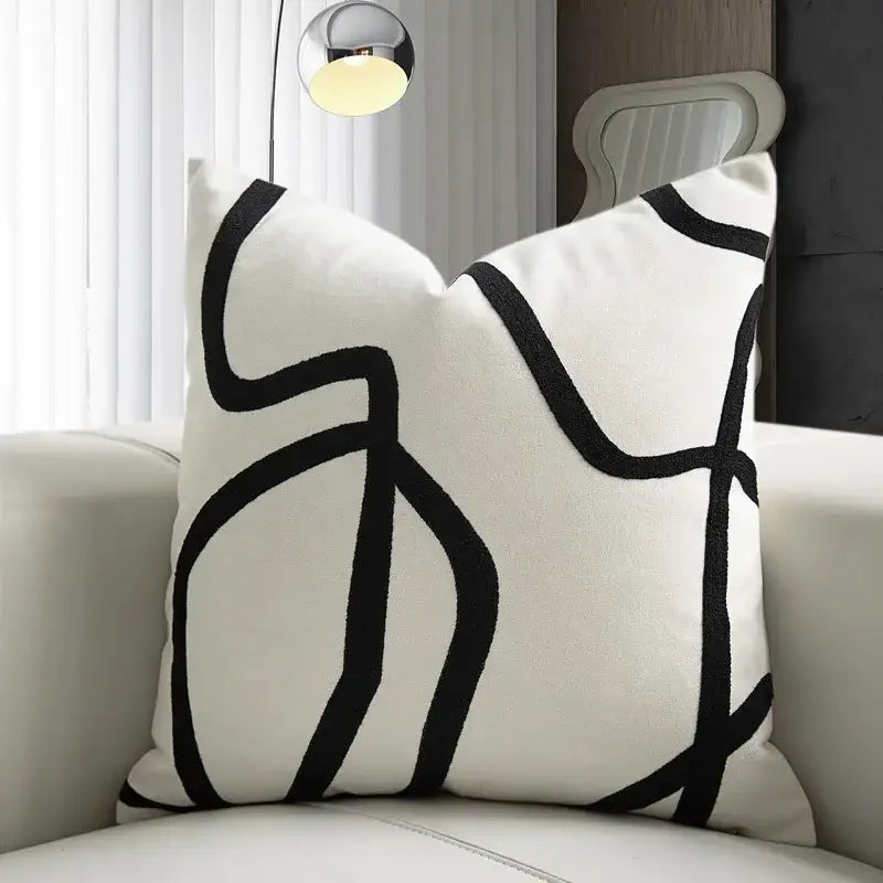 Black White Embroidered Pillow
