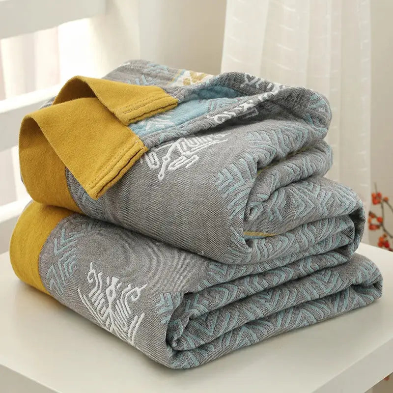 Mustard Gray Cotton Blanket
