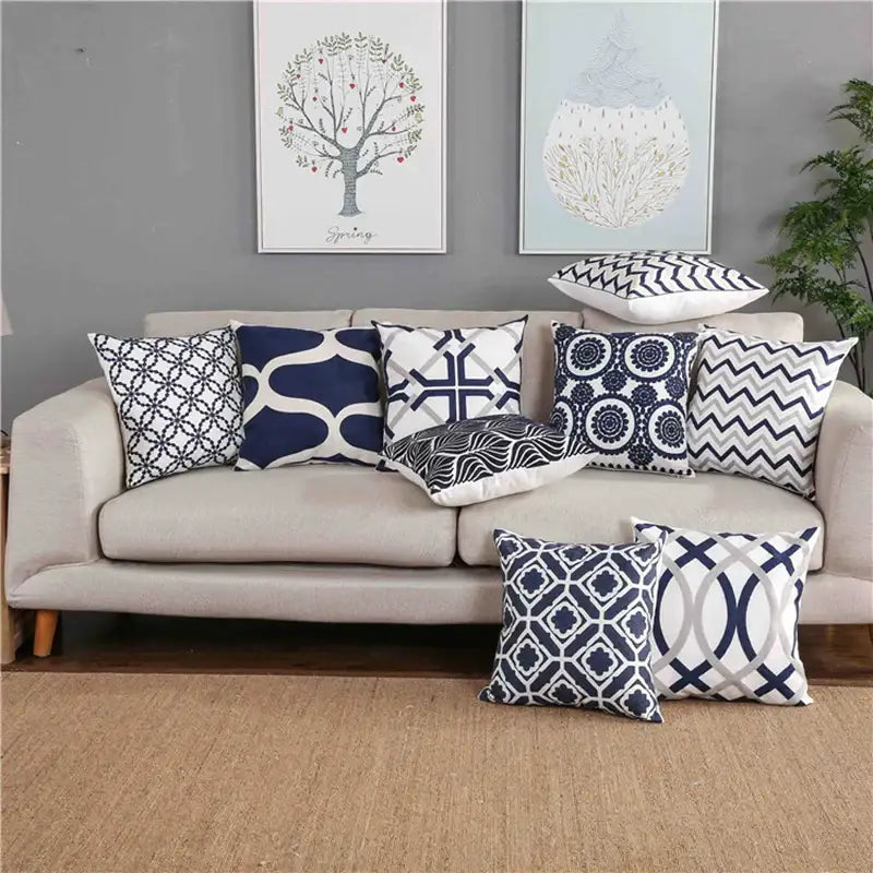Navy Gray Geometric Cushion
