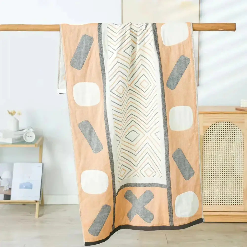 Pink Gray Cotton Bath Towel