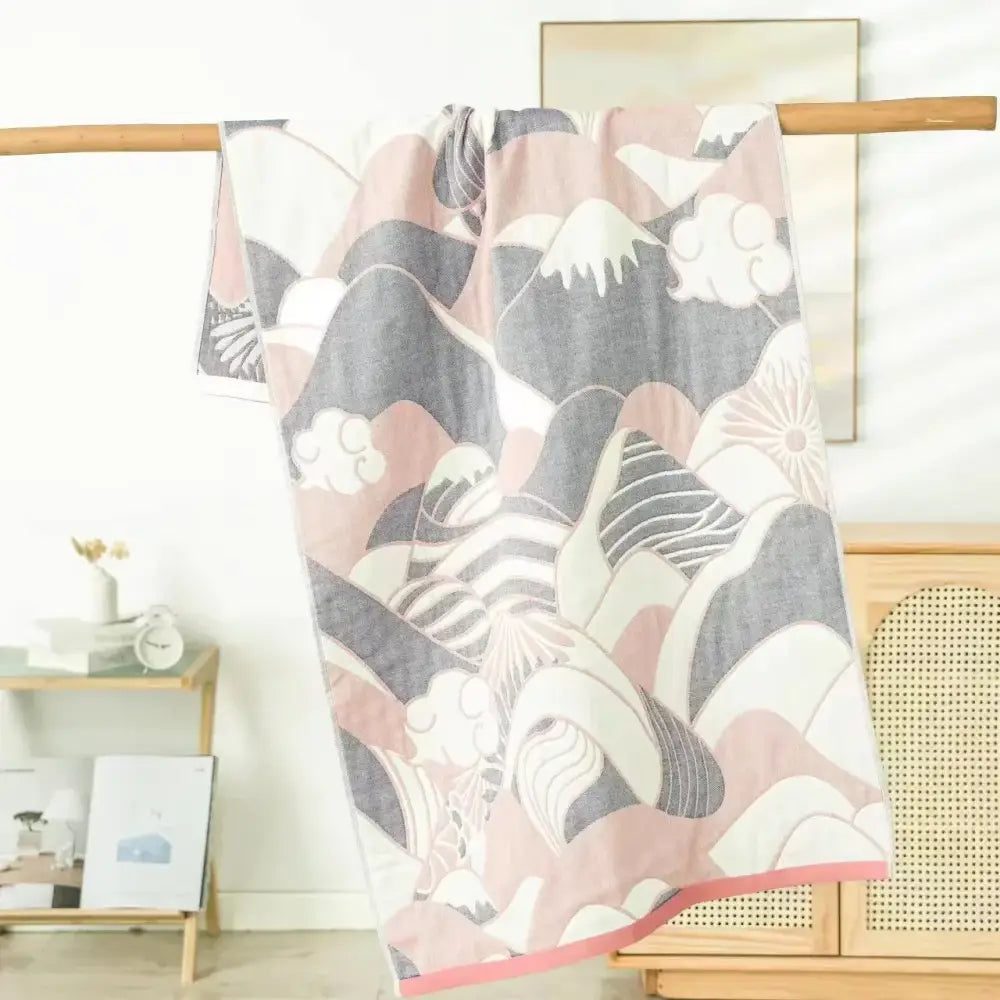 Pink Gray Cotton Bath Towel