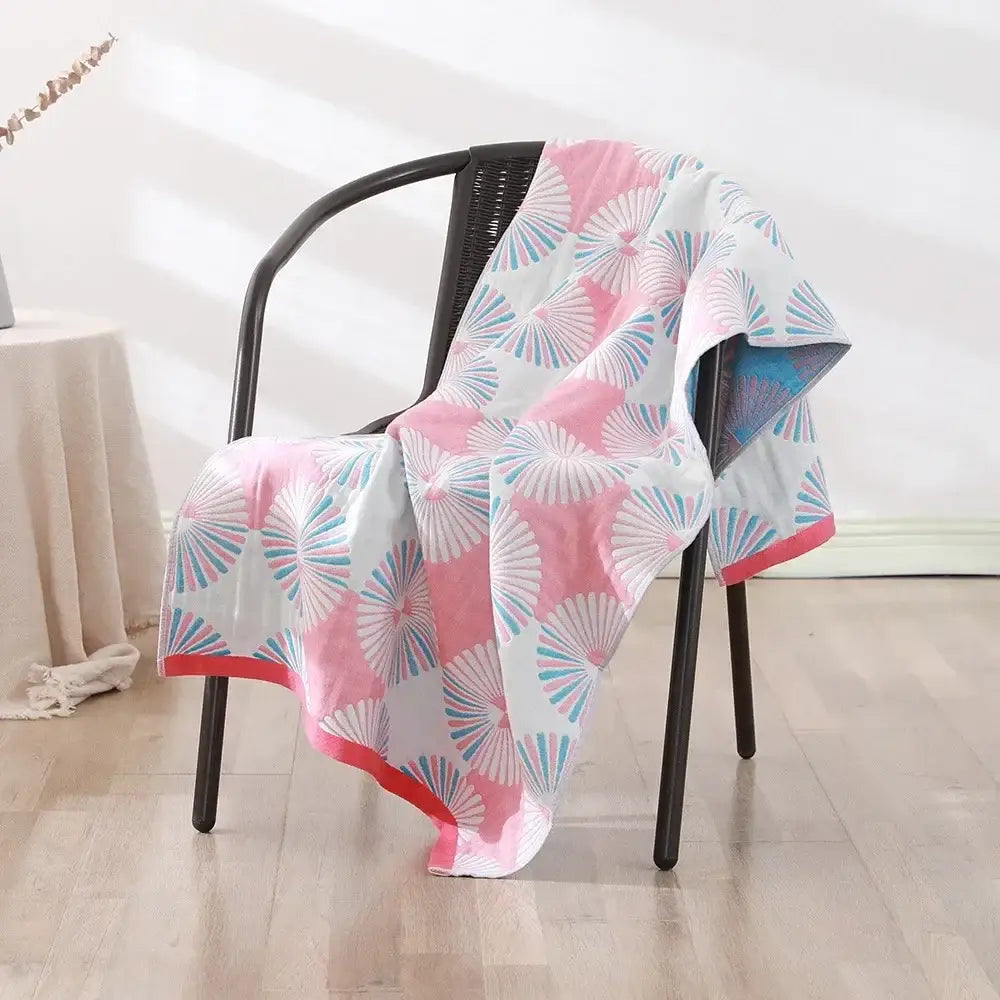 Pink Gray Cotton Bath Towel
