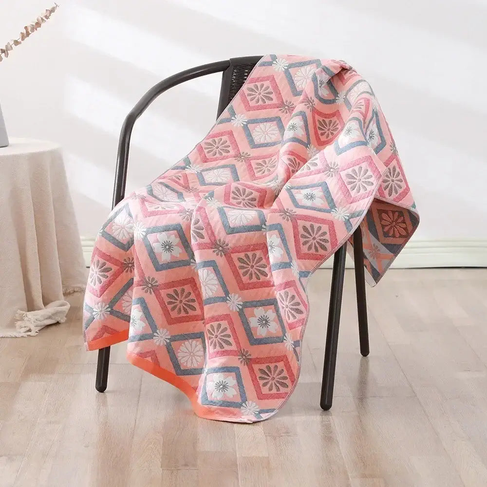 Pink Gray Cotton Bath Towel