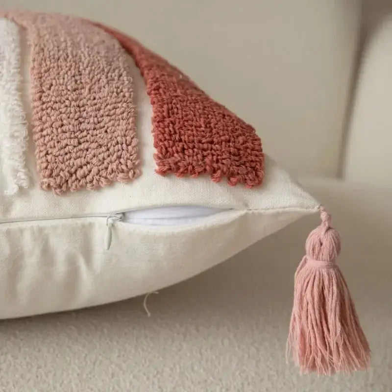 Pink White Embroidered Pillow