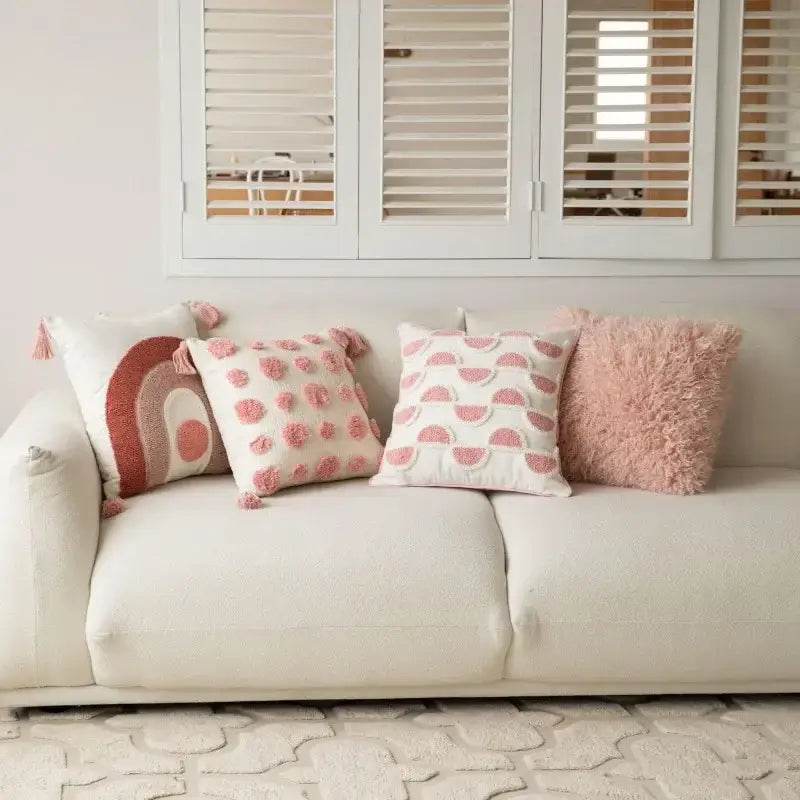 Pink White Embroidered Pillow