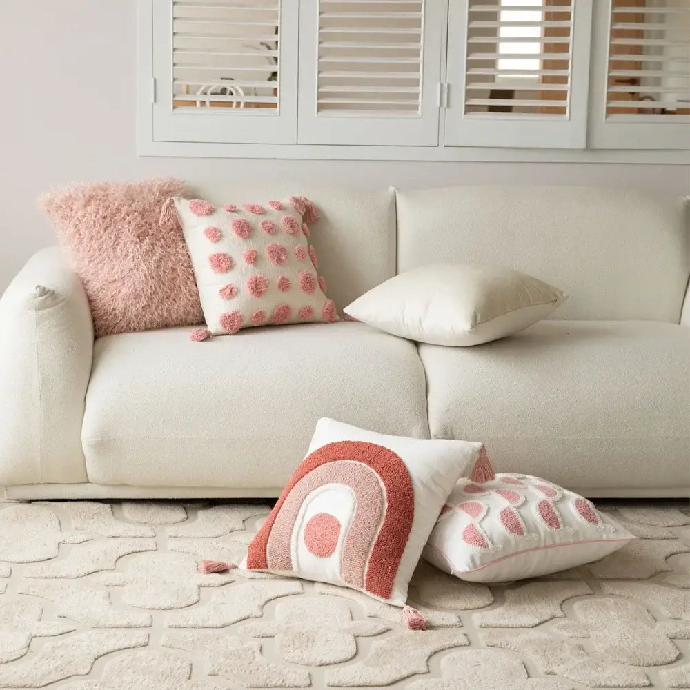 Pink White Embroidered Pillow