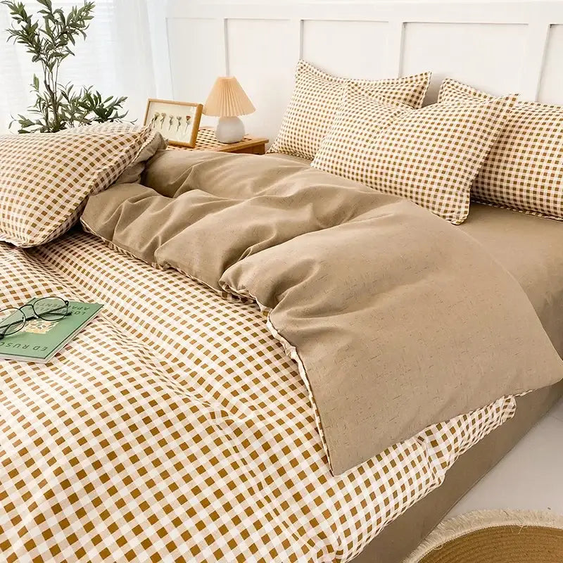 Pink White Gingham Quilt Set