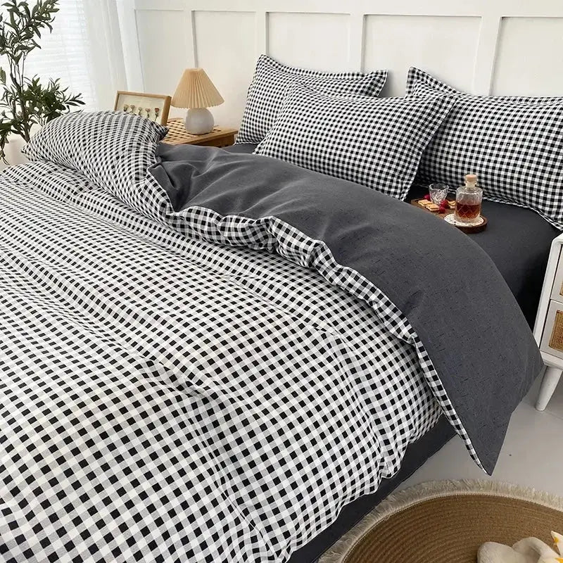 Pink White Gingham Quilt Set