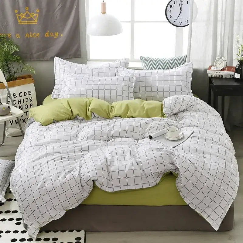 Pink White Gingham Quilt Set
