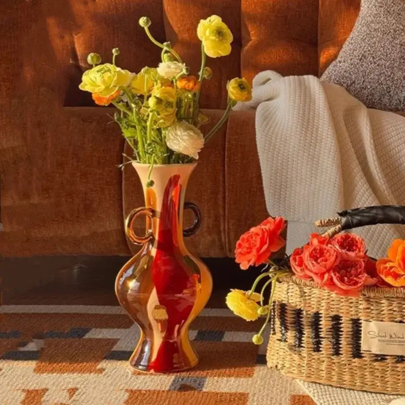 Red Ceramic Horse Vase