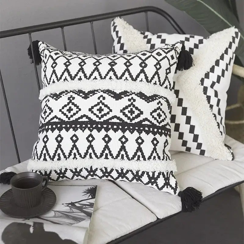 Black White Moroccan Cushion Cover
