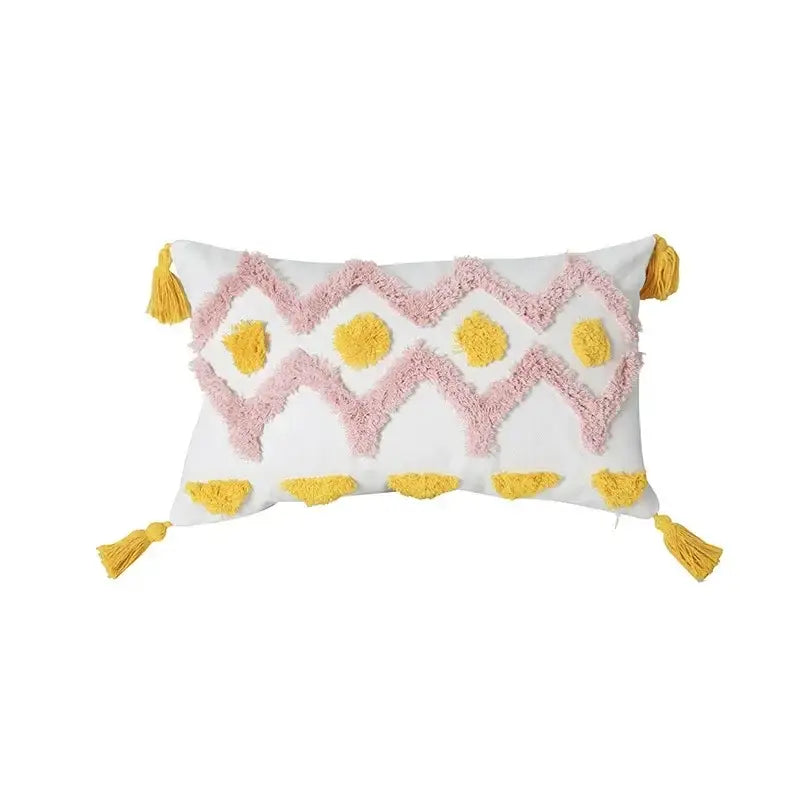 Beige Gray Tassel Cushion