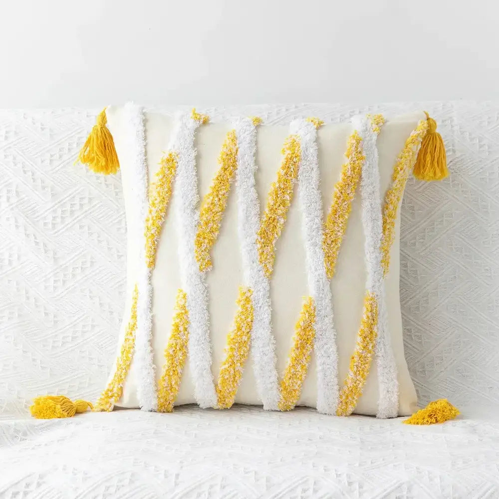 Beige Gray Tassel Cushion