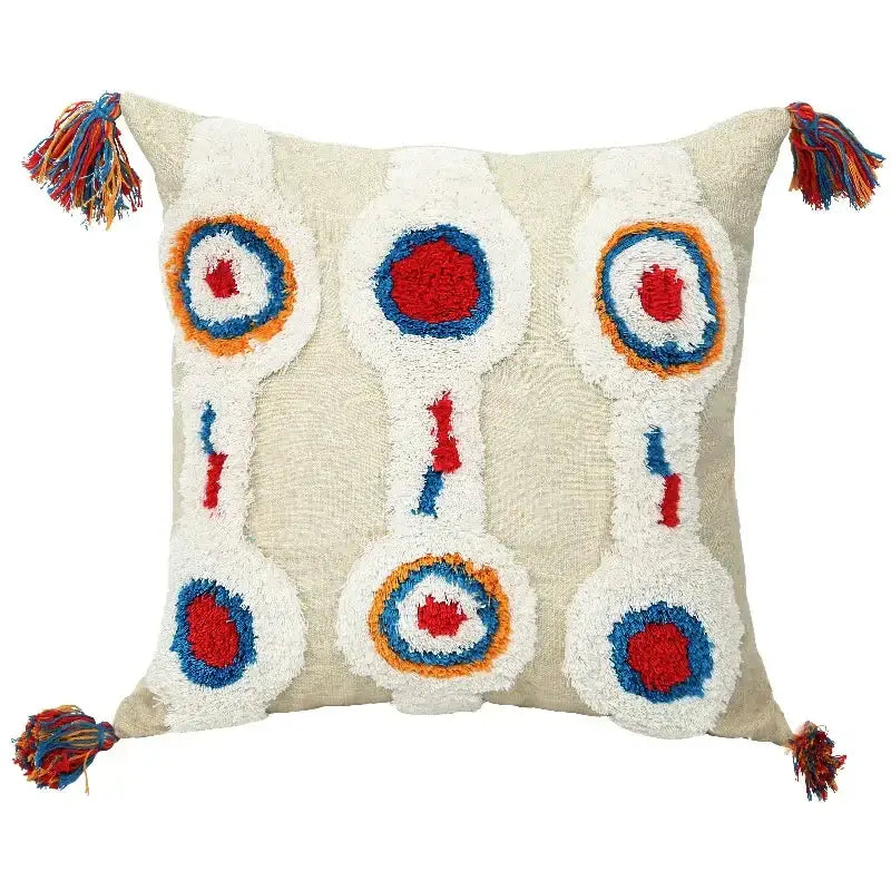 Beige Gray Tassel Cushion