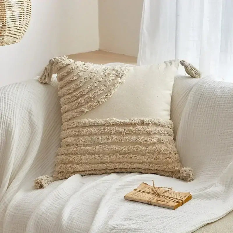 Beige Gray Geometric Cushion