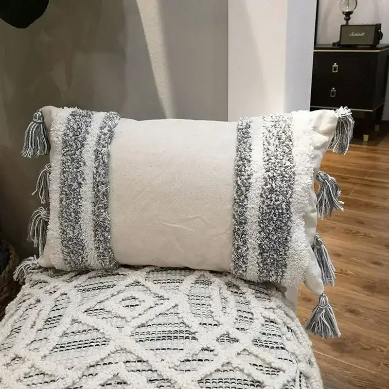 Beige Gray Geometric Cushion