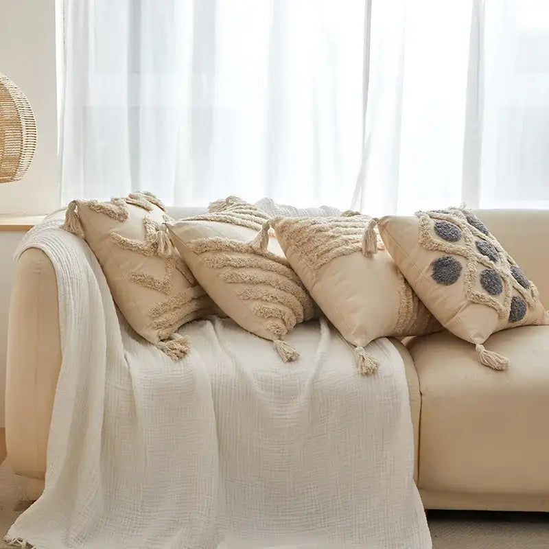 Beige Gray Geometric Cushion
