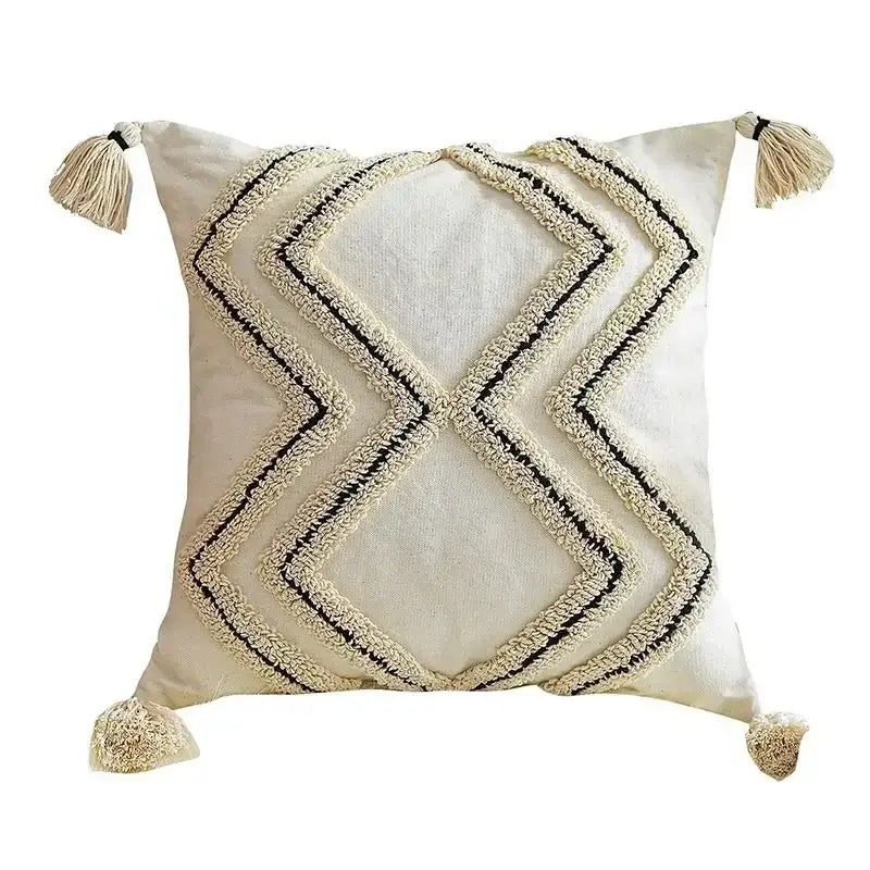 Beige Gray Tassel Cushion