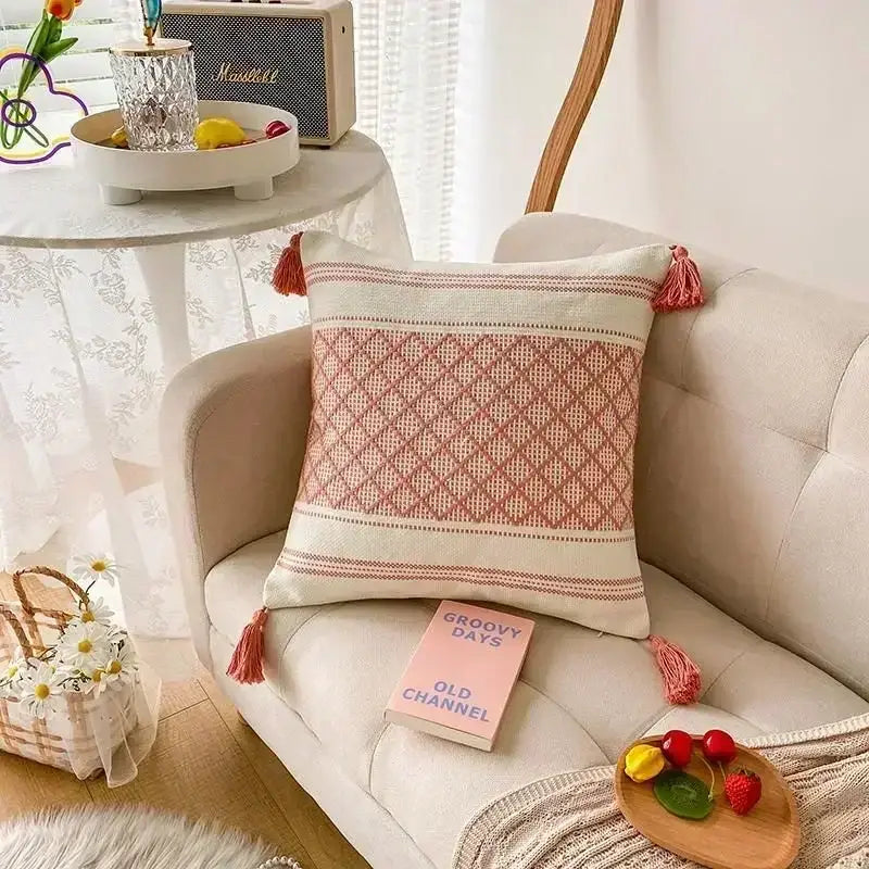 Beige Gray Geometric Cushion
