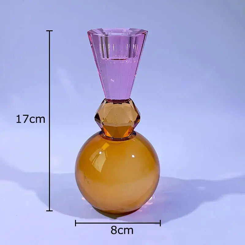 Crystal Geometric Candle Holder with Faceted Glass