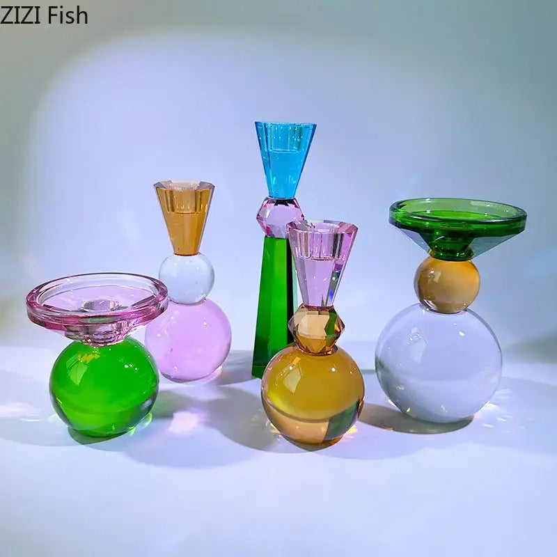 Crystal Geometric Candle Holder with Faceted Glass