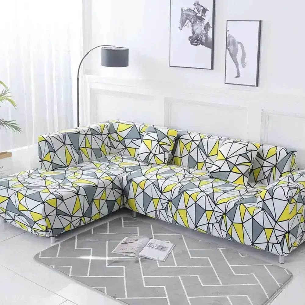 Yellow Gray Stretch Sofa Cover