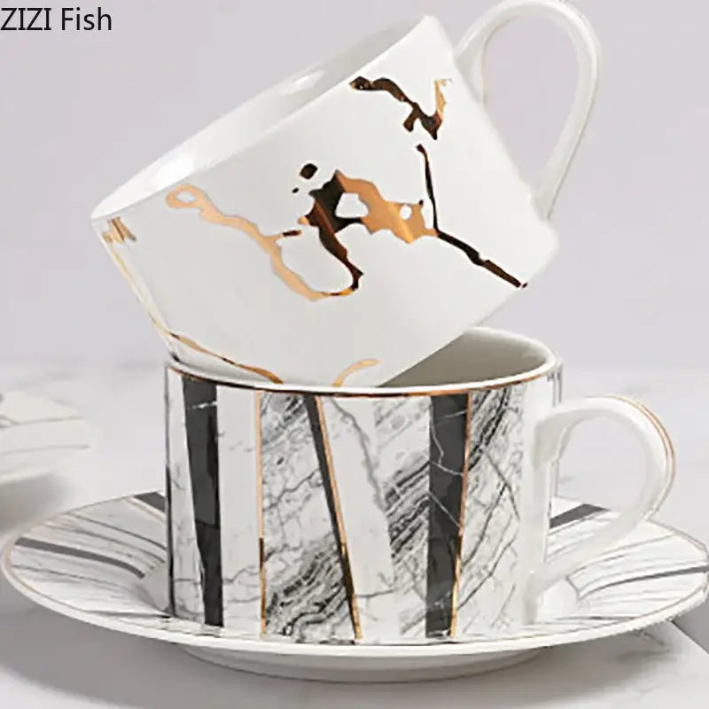 Gilded Marble Ceramic Set