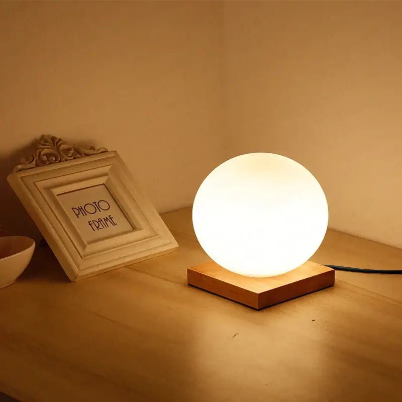 Glass Ball Wooden Table Lamp