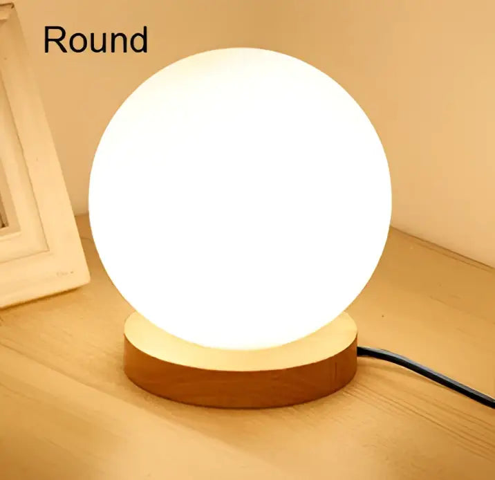 Glass Ball Wooden Table Lamp